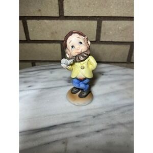Vintage UCC Taiwan Porcelain Gnome Figurine Bearded Dwarf with Bird